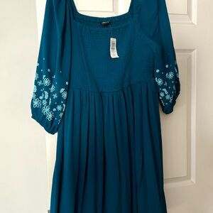 Torrid Blue Puff Sleeve Midi Dress with Pleated Details